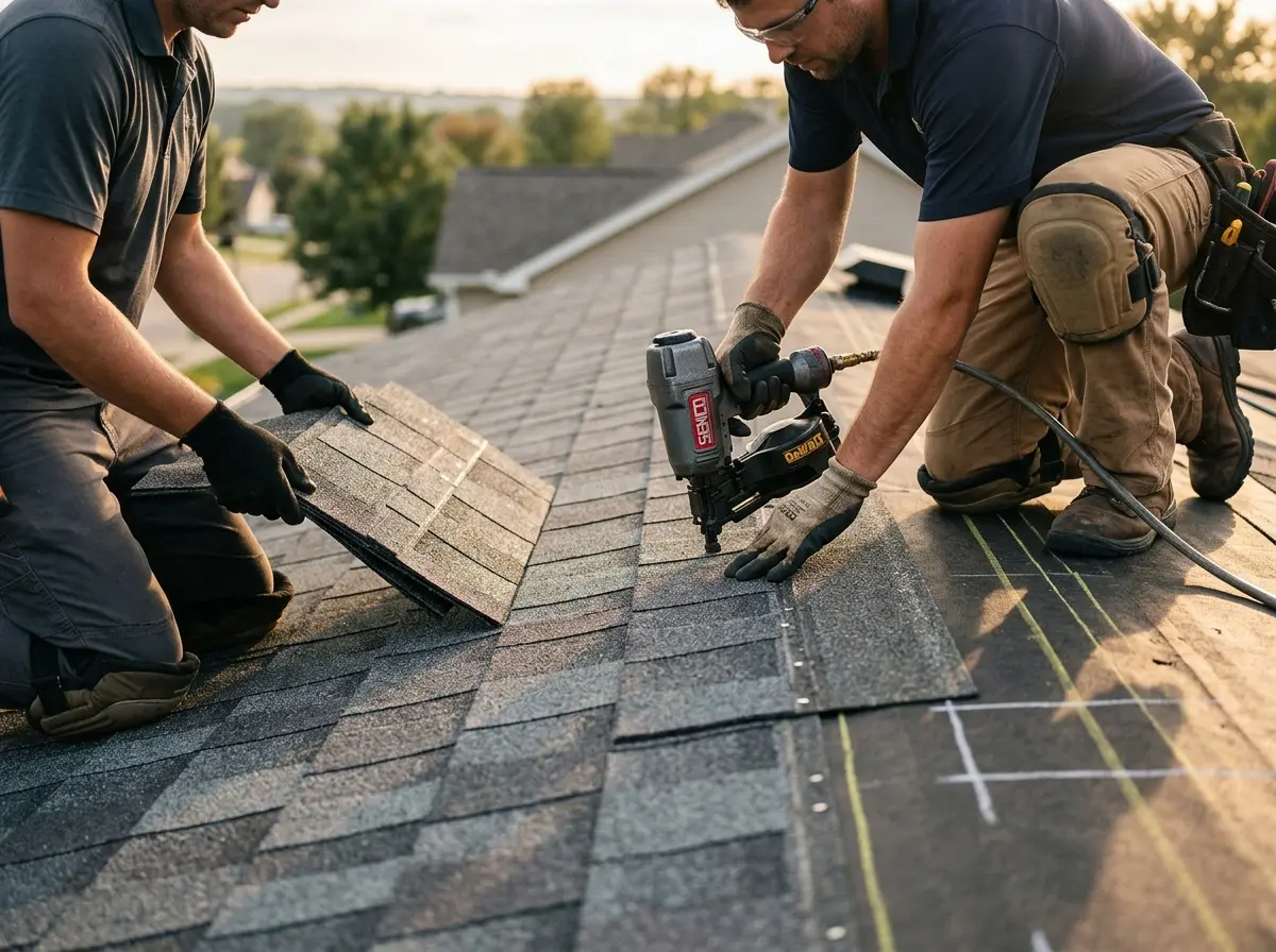Professional roofer working on a residential roof in Oklahoma City